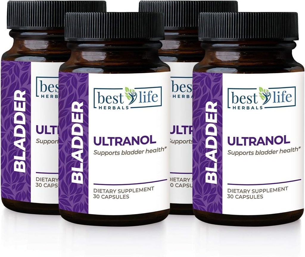 Ultranol Total Brege Support - Natural Cranberry Supplement for Urinary Health, Overaktiv Brege Control, Inkontinens - Reducerer lækager og nødsituationer - 4 flasker - 120 kapsler