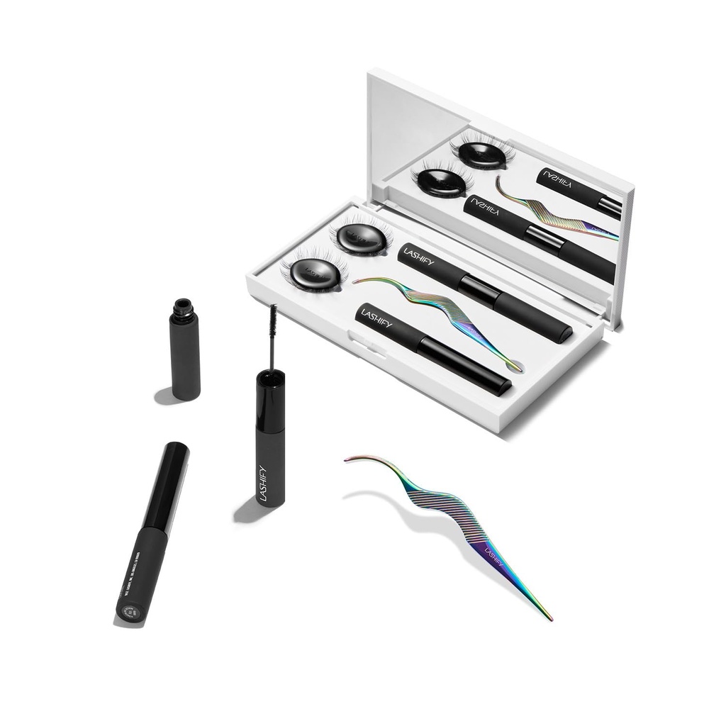 Lashify Control Kit - Komplet DIY Eye Lash Starter Set - Amplify Gossamer Black 10mm, 12mm, White Travel Case, Petite Wand