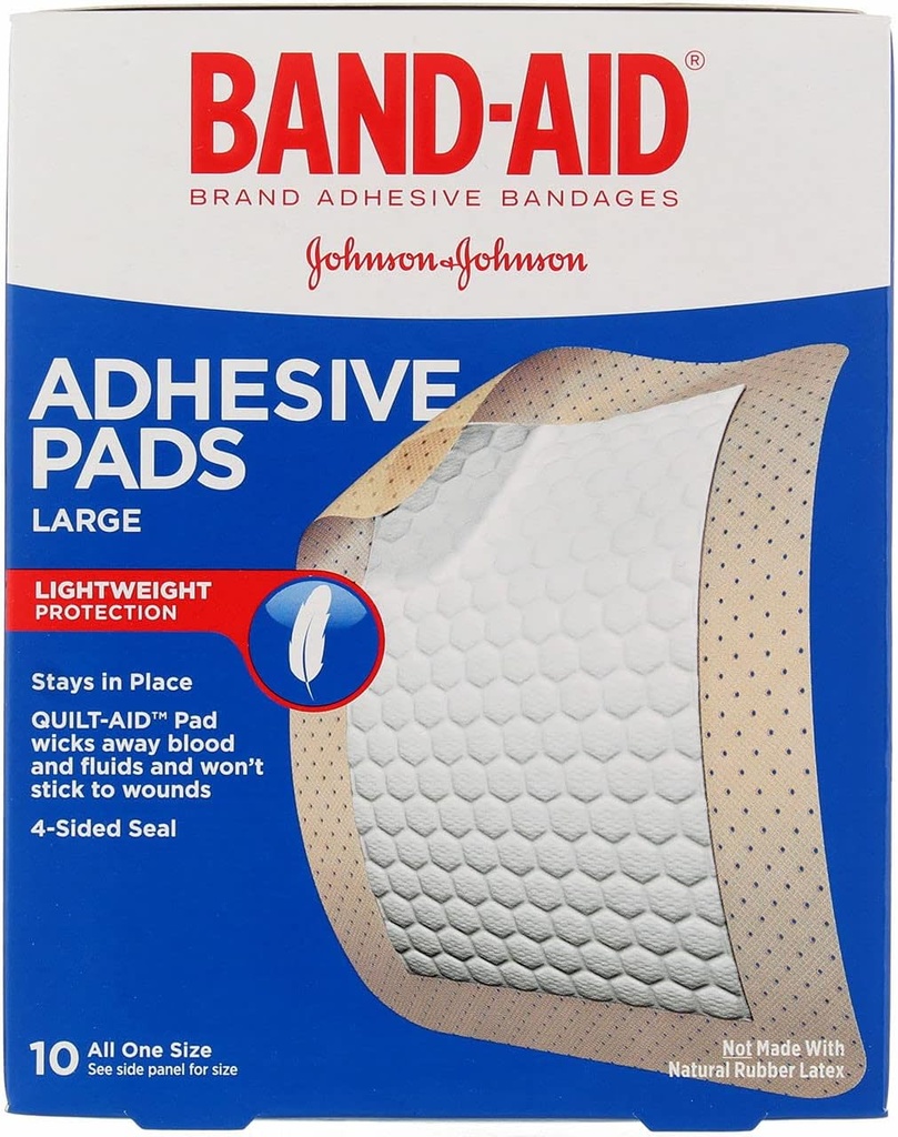 Band- Aid Brand Tru- Stay Adhesive Pads, Store Steril Bandager til Sårpleje og Beskyttelse, Stor Størrelse, 10 ct (Pack of 4)