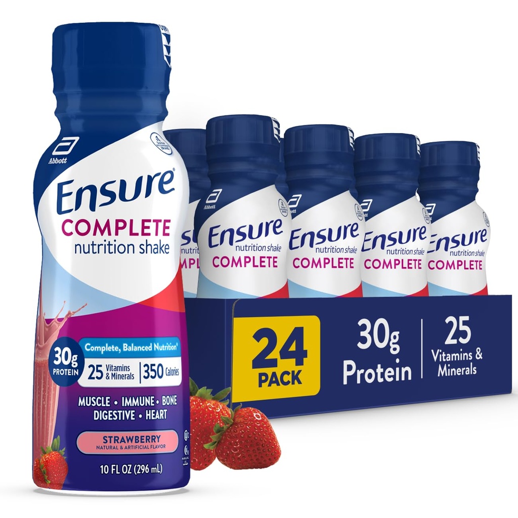 Sikre Complete Jordbær Nutrition Shake, Komplet, Balanceret Meal Erstatning, Klar til at drikke, 30g Protein, 25 Vitamin & Mineraler, 10 fl oz - 24 Pack