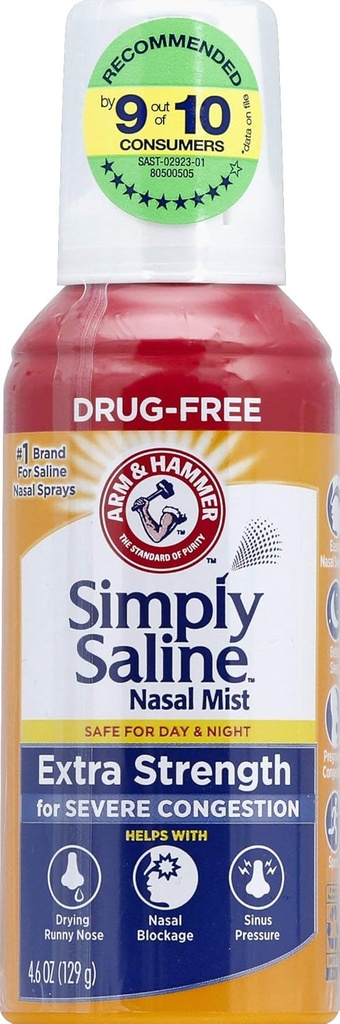 Simply Saline Voksen Nasal Mist, Allergi & Sinus Relief, Ekstra Styrke, 4.6 Fl Oz, Multi Color