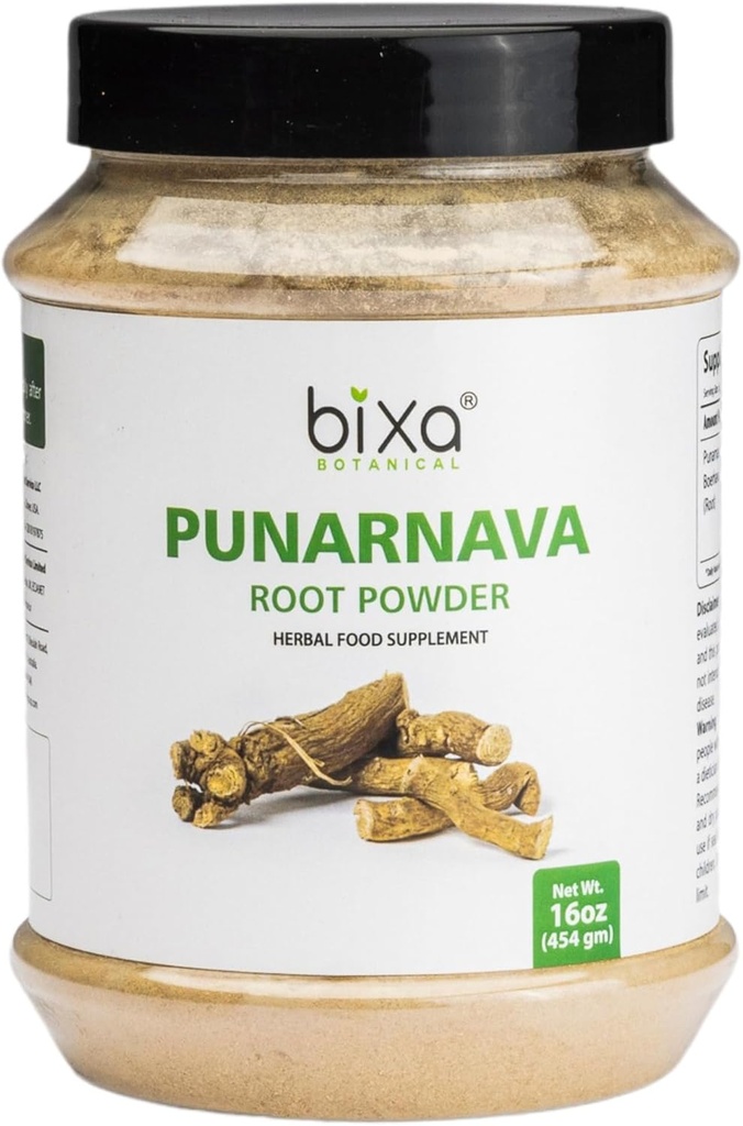 bixa BOTANINIC Punarnava Powder, Boerhavia Diffusa - Understøtter Nyre Detox og Leversundhed - Steam behandlet, Vegan, Non- GMO, 100% Pure Ayurvedic Herbal Supplement, 16 Oz