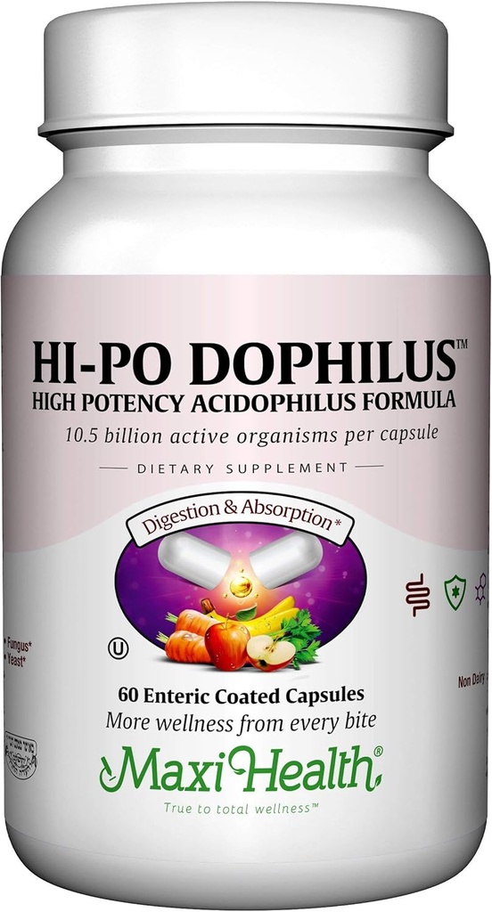 Maxi Health HI- PO Dophilus - højpotens Acidophilus Probiotika - 60 kapsler - Kosher