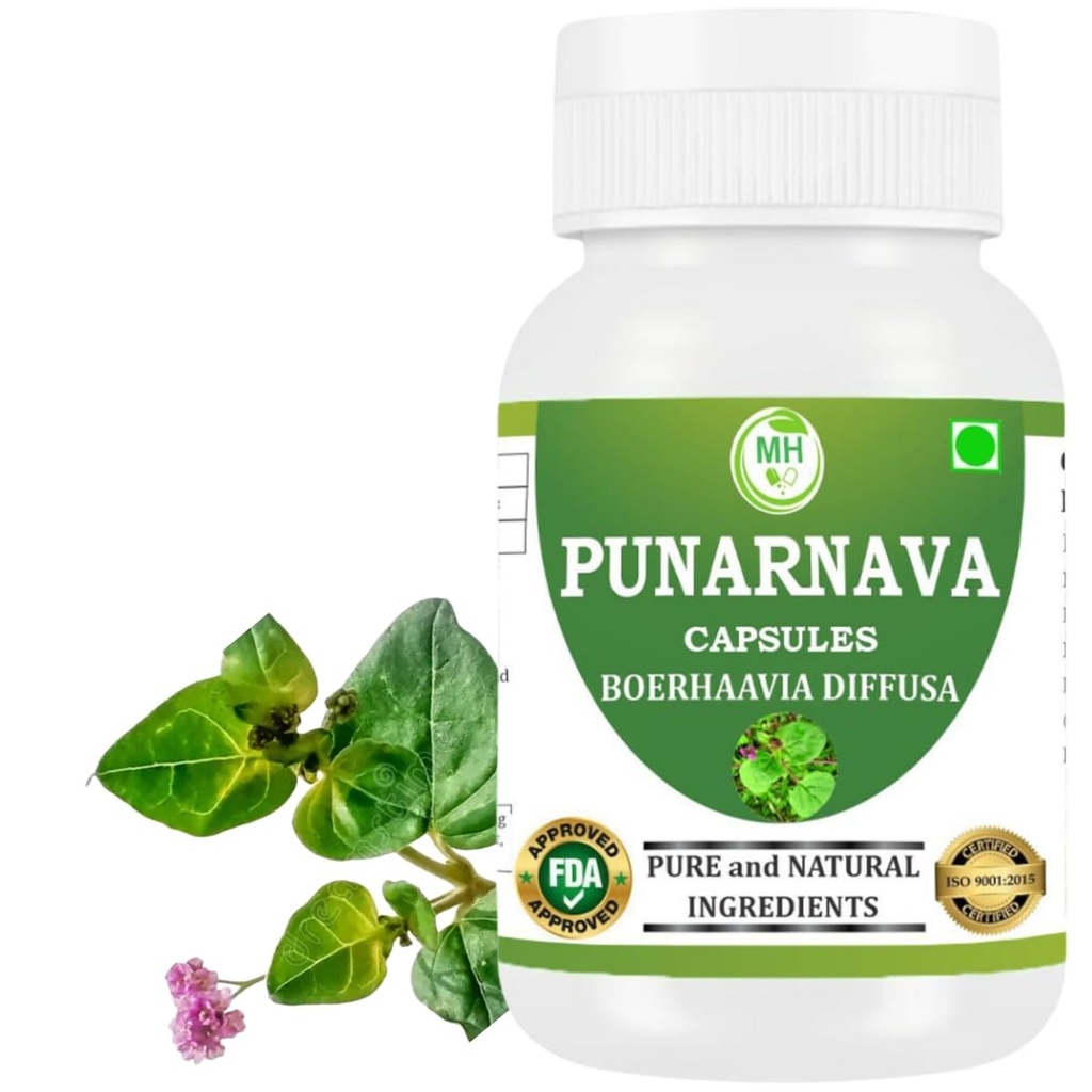 Punarnava Capsules (Boerhaavia Diffusa) 500mg - 60 Veg Capsules Б124; Urtewellness Supplement for Natural Nyre & Liver Support Detox & Cleansing Formel 124; Pakning med 1