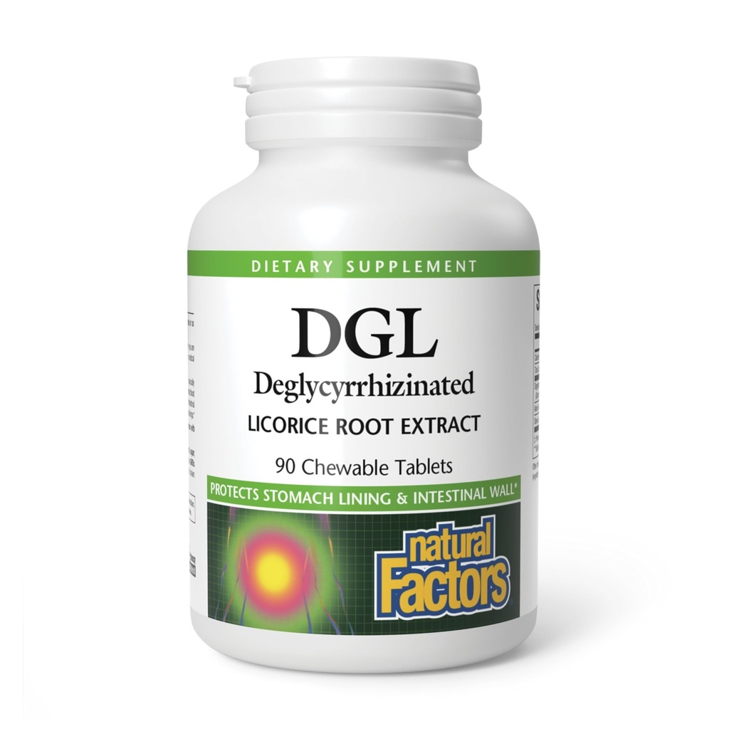 Naturlige faktorer DGL Chewable - fordøjelsesstøtte supplement med Licorice Root Extract - Chewable Tablets Support Mave Lining & Sundhed - Non- GMO & Gluten- Free - 90 Chewable Tablets (90 Servere)