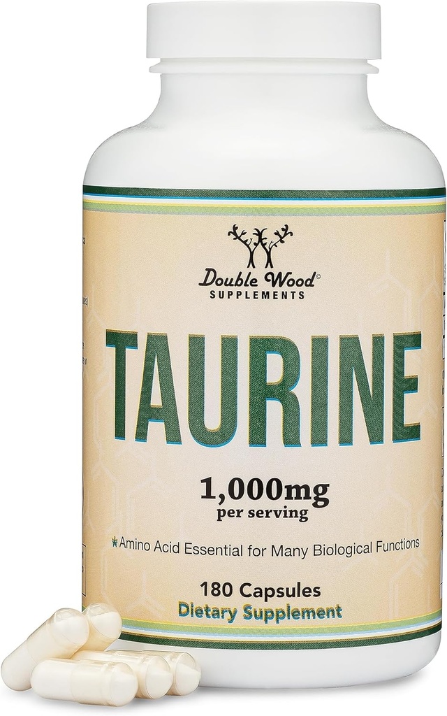 Taurin Supplement 1000mg per servering, 180 kapsler - Aminosyre Studerede at støtte en længere, sundere liv (Taurina) Vegan Safe, Gluten Free, Non- GMO af Dobbelt Træ