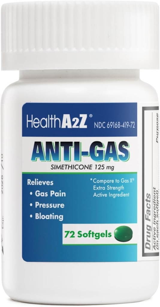 HealthA2Z ® Gas Relief Simethicone Yep 124; 125mg Yep 124; Relieves from Mavesæk Discomfort and Gas Yep 124; Anti Flatulence Yep 124; Relieves Gas Fast and Bloating (72 Counts (pakke med 1))
