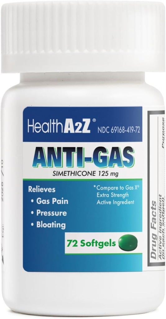 HealthA2Z ® Gas Relief Simethicone Yep 124; 125mg Yep 124; Relieves from Mavesæk Discomfort and Gas Yep 124; Anti Flatulence Yep 124; Relieves Gas Fast and Bloating (72 Counts (pakke med 1))