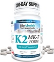 Bio Absorb Vitamin K2 MK- 7 Form Supplement. 100 mcg. 200- Day Supply (200 Veggie Kapsler).