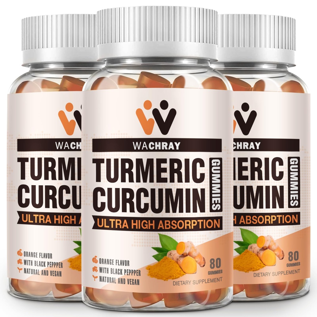 Gurkemeje Curcumin Gummies med Ginger & Black Pepper Extract - 3 Pack Tumerisk Gummy Kosttilskud til smerte Betændelse fælles vægt sundhed støtte - Vegan, Økologisk, Gelatin- fri - for voksne og børn