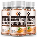 Gurkemeje Curcumin Gummies med Ginger & Black Pepper Extract - 3 Pack Tumerisk Gummy Kosttilskud til smerte Betændelse fælles vægt sundhed støtte - Vegan, Økologisk, Gelatin- fri - for voksne og børn