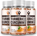 Gurkemeje Curcumin Gummies med Ginger & Black Pepper Extract - 3 Pack Tumerisk Gummy Kosttilskud til smerte Betændelse fælles vægt sundhed støtte - Vegan, Økologisk, Gelatin- fri - for voksne og børn