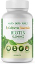California Essentials Biotin 10000mcg- 124; vitamin B7 fremmer sund hud, hår & neglevækst 124; høj potens Kosttilskud til mænd og kvinder 124; Non- GMO, Vegan, Gluten & Dairy Free (200 tabletter)