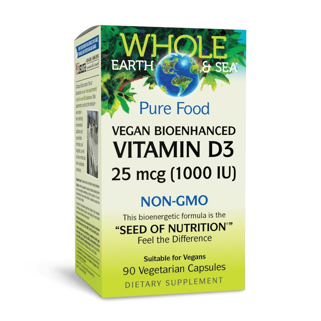 Naturlige faktorer hele Jorden & Hav Vitamin D3 - Kosttilskud understøtter stærke knogler & Joints - Aids Calcium Absorption - Vegan & non-GMO - 90 Vegetariske kapsler (90 Servere)