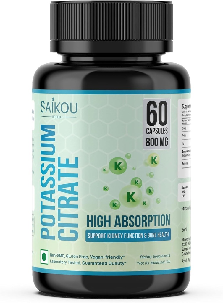 Kalium Citrate 800 mg High Absorption Kalium Supplement - 60 Servere understøtter elektrolytbalance - ren og potent