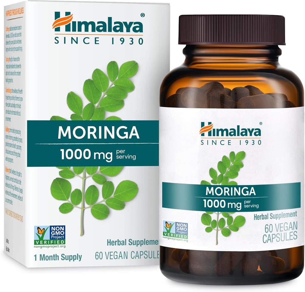 Himalaya Moringa - Herbal Superfood Antioxidants Supplement Support Wellness, Vitality, og oxiderende stress - Vegan, Non- GMO, Gluten Free, 1000 mg, 60 kapsler