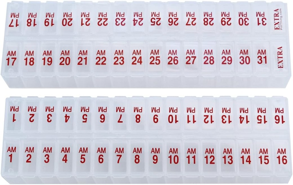 Twice- a- Day Månedlig Stor Pill Organizer Set - AM og PM Medication Organizer til hele måneden. Sættet indeholder 2 Arrangører til 1 måned. (Ny STAY- TIGHT Lids)