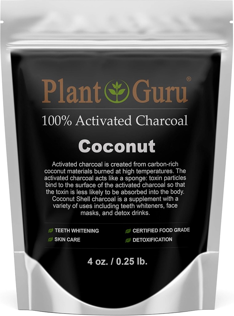 Aktiveret kul pulver 4 oz. Kokosolie - Food Grade Kosher Non- GMO - Tandblegning, Ansigtsmaske og Sæbe Making. Fremmer naturlig afgiftning og hjælper fordøjelsen