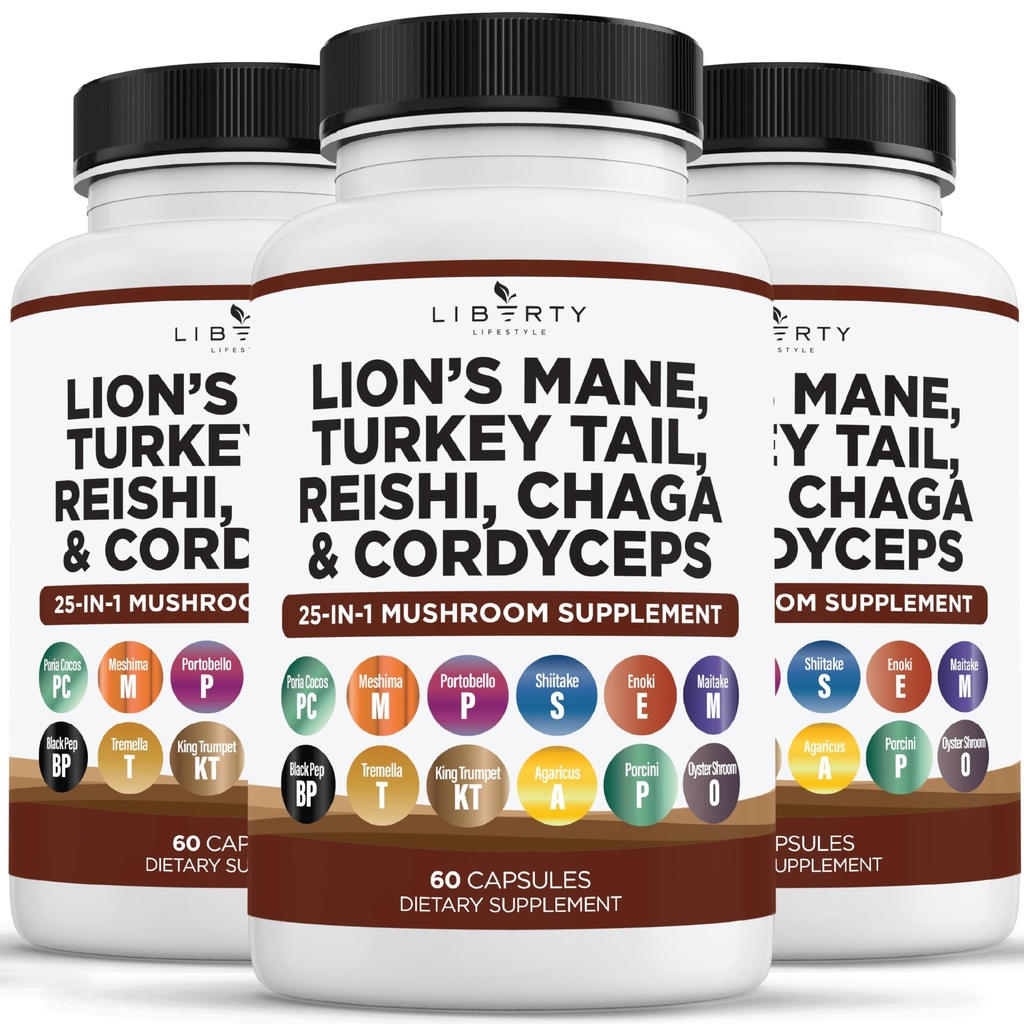 Lions Mane Mushroom Supplement med Tyrkiet Tail Reishi Cordyceps Chaga med Marshmallow Root - 3-Pack