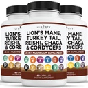 Lions Mane Mushroom Supplement med Tyrkiet Tail Reishi Cordyceps Chaga med Marshmallow Root - 3-Pack