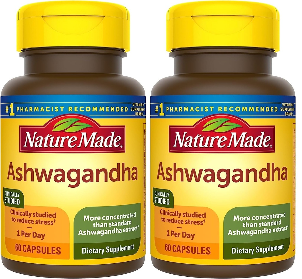 Nature Made Ashwagandha Kapsler 125mg til Stress Support, 60 Kapsler, 60 Day Supply (pakke med 2)