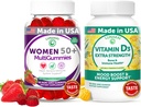 Lunakai USA Made Women 's 50 + Multivitamin & Vitamin D3 Gummies Bundle, Understøtter Bone, Heart, Immun & Energy Health, Non- GMO, Gluten- Free, Lækre Strawberry & Pineapple Arveller, 60ct Hver