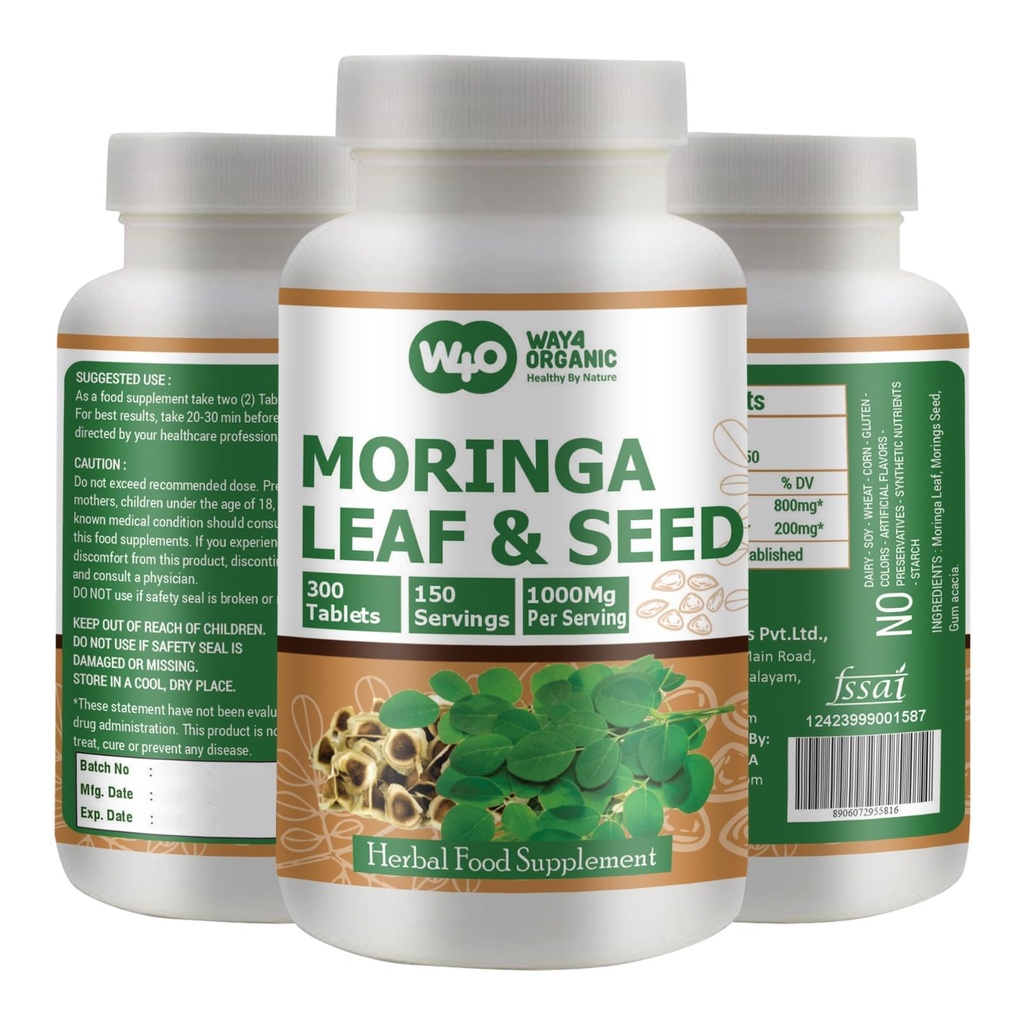 Moringa Oleifera Leaf og Seed Powder (80: 20) Ratio 300 piller (tabletter), 150 Servere, 1000 mg. Ikke belagt Malunggay Herbal supplement, ingen kemisk coating, Green Superfood. Pakning á 1.