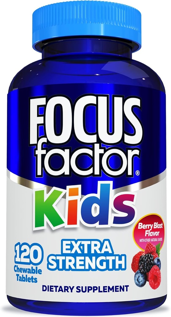 Fokus faktor Kids ekstra styrke Daglig Chewable for Brain Health Support, 120 Greve - Vitaminer - Kvalitetsformel - Gluten & Dairy Free Supplements for Children - Ingen Kunstig sødemiddel