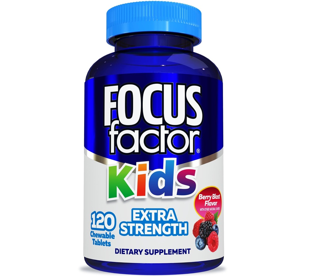 Fokus faktor Kids ekstra styrke Daglig Chewable for Brain Health Support, 120 Greve - Vitaminer - Kvalitetsformel - Gluten & Dairy Free Supplements for Children - Ingen Kunstig sødemiddel