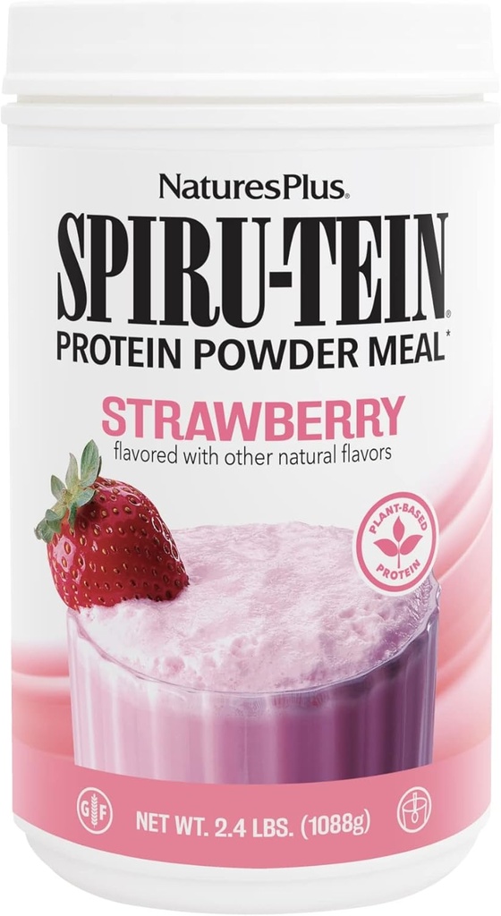 NaturesPlus SPIRU- TEIN, Jordbær - 2,4 LB - Plantbaseret protein Shake - Ikke-GMO, Vegetarisk, Gluten Gratis - 32 Servering