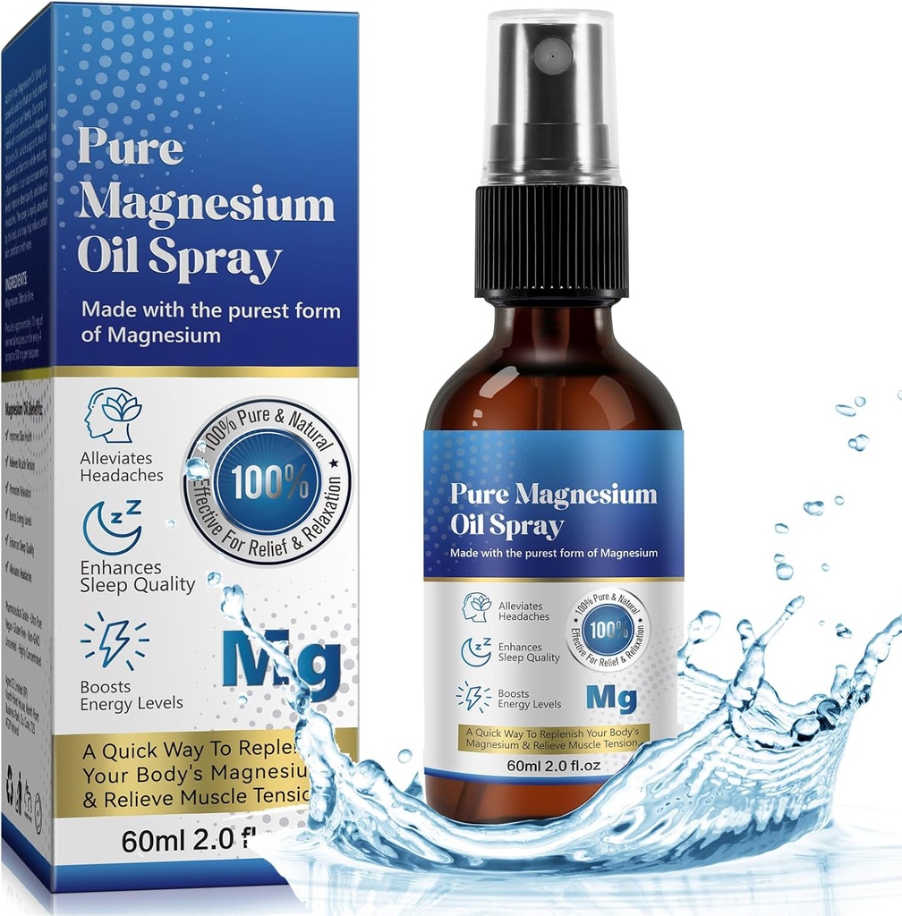 Magnesium Oil 60ML, Pure Magnesium Oil Spray til Feet, Body 2.02 Fl.Oz