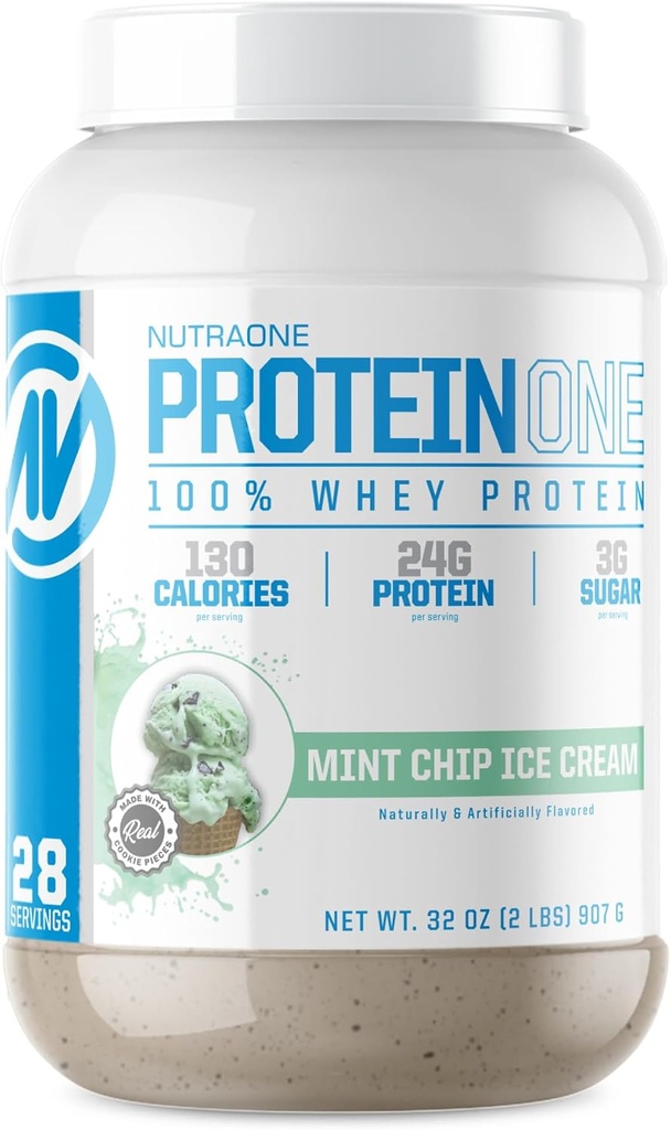 NutraOne ProteinOne Whey Protein Promote Recovery and Build Muscle with a Protein Shake Powder for Men & Women (Mint Chip Ice Cream, 2 LB)