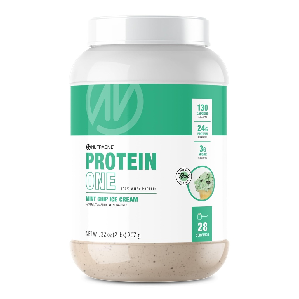 NutraOne ProteinOne Whey Protein Promote Recovery and Build Muscle with a Protein Shake Powder for Men & Women (Mint Chip Ice, 2 LB)