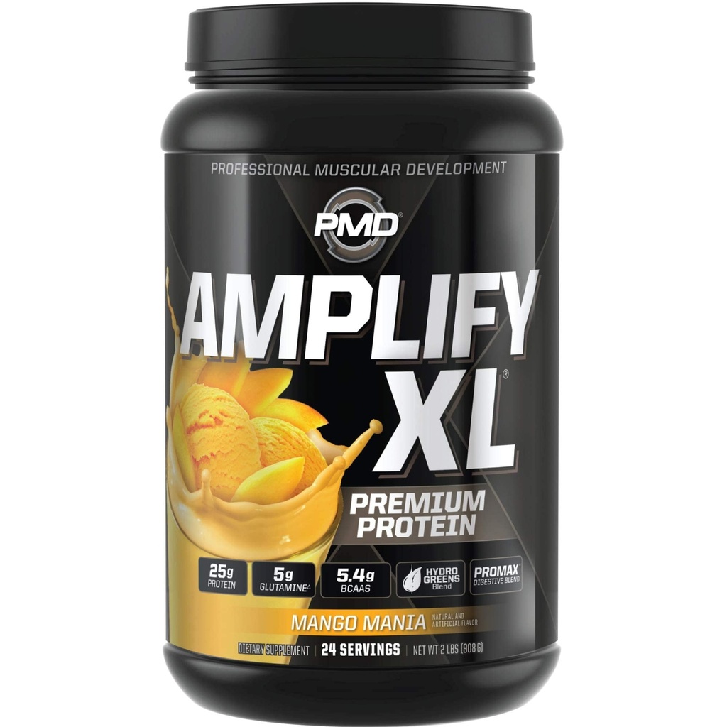 PMD Sports Amplify XL Premium Whey Protein Supplement Hydro Green Blend - Glutamin og Whey Protein Matrix med superfood til muskel, styrke og inddrivelse - Mango Mania (24 Servere)