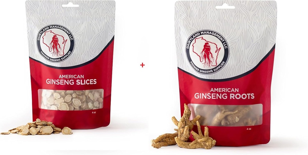 Dairyland American Ginseng Slices and Roots - 4 oz Pack Hver af Wisconsin Ginseng - Direkte fra Farmer til Forbruger