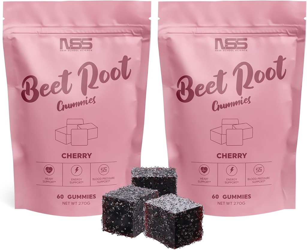Beet Root Gummies med Cherry Flavor, Beet Chewables med Tilføjet Grape Seed Extract - Natural Color & Flavor - Rødbeder Chews til træning, Sundhed og Wellness Gummies (120ct)