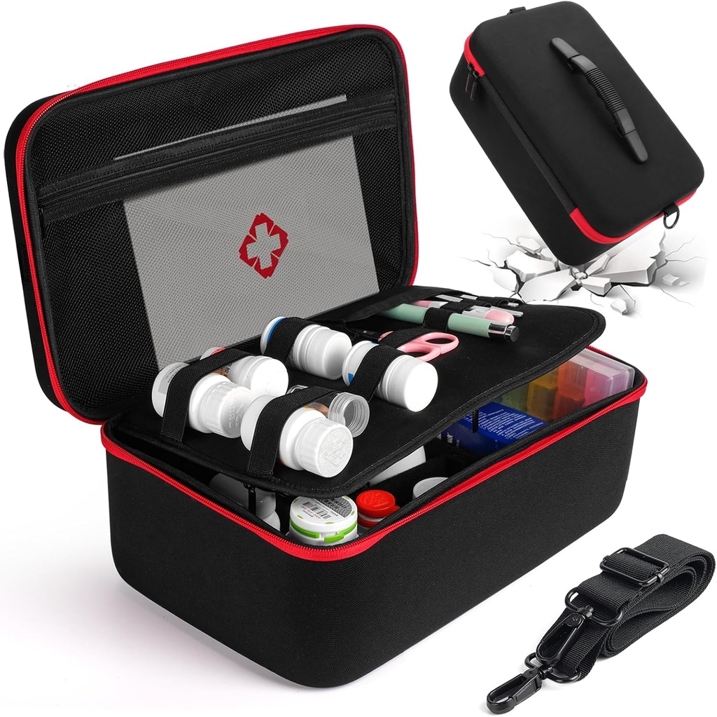 Yewltvep Pill Flaske Organizer, Medicin Organizer Box, Rejse Medicine Flaske Organizer Opbevaring, Hard Shell førstehjælp sag, Førstehjælp Box Tom for akut medicin, Førstehjælp poser (kun)