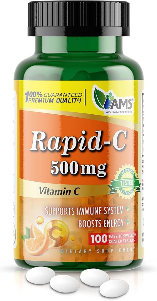 America Medic & Science Rapid-C 500mg Supplement - Vitamin C for Energy Boost, Immune System Support, Anti-Oxidant