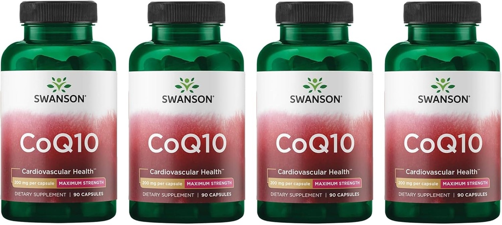 Swanson CoQ10 Kardiovaskulær Brain Energy and Heart Health Antioxidant Support 200 mg 90 Kapsler (4 Pack)