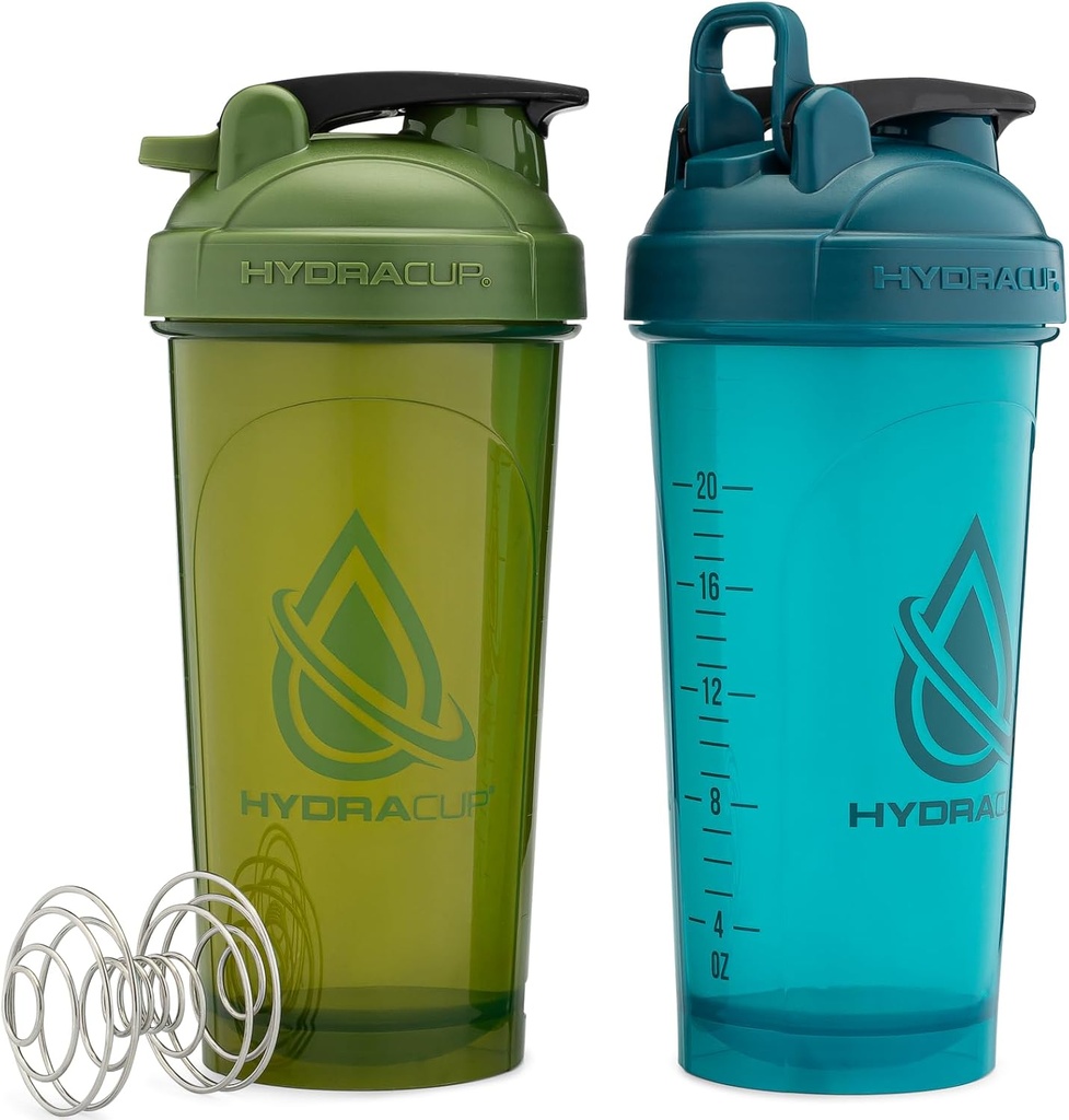 Hydra Cup ProFlow [2 Pack] 28 oz Shaker Flasker til Protein Shakes, Shaker Cups med Ball Blender Whisk, Shaker Flaske med håndtag, Travel To Go, BPA Free (grøn & blå, 2 Pack)