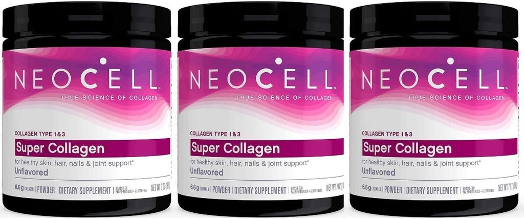 Neocell Super Powder Collagen, type 1 og 3, 7 Ounce (pakning med 3)