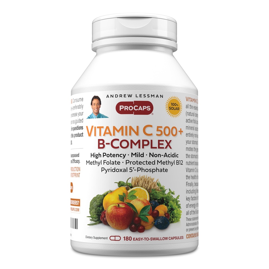 ANDREW LSSMAN C-vitamin 500 Plus B- Complex 180 kapsler - Non- Acid C-vitamin Plus Citrus Bioflavonoider til immunsystem og antioxidant support. Let at synke kapsler. Ingen tilsætningsstoffer