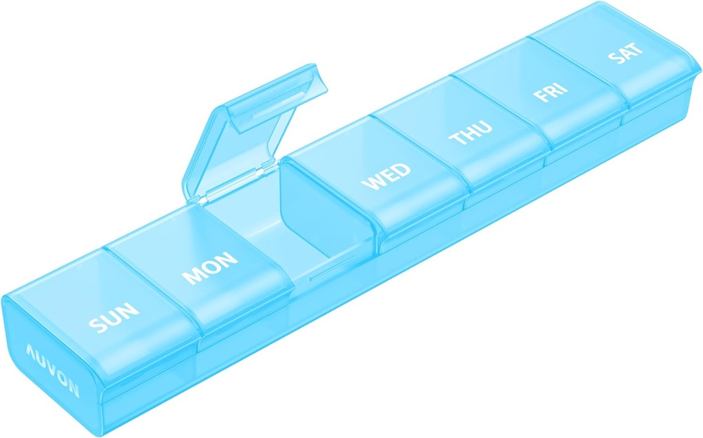 AUVON Weekly Pill Organizer med Effortless Åbning Design, Gigt Friendly Pill Box, BPA- Free Pill Organizer 7 Dag, Cute & Portable Pill Case for Vitaminer, Kosttilskud og Medicin