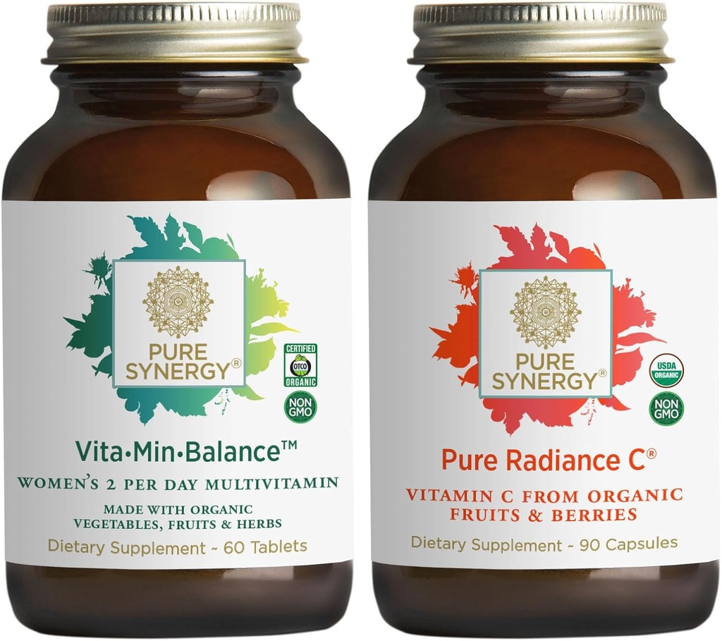 PURE SYNERGY Kvinder Multivitamin, Stress, og energi Essentials Bundle 124; Hele fødevarer Multi med adaptogener