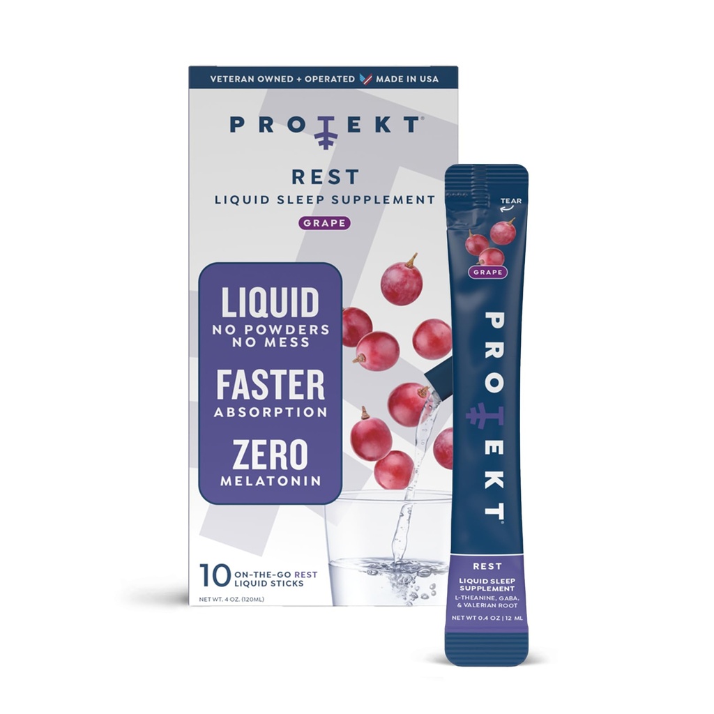 PROTEKT GABA L Theanin Supplement # 124; Melatoninfri sovestøtte til voksne # 124; Valerian Root for Night Support & Restful Sleep # 124; GABA Calm Liquid Drink Mix for voksne # 124; Grape, pakke med 10