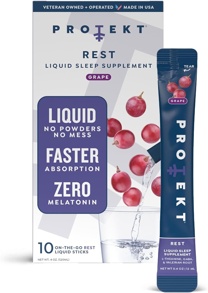 PROTEKT GABA L Theanin Supplement # 124; Melatoninfri sovestøtte til voksne # 124; Valerian Root for Night Support & Restful Sleep # 124; GABA Calm Liquid Drink Mix for voksne # 124; Grape, pakke med 10