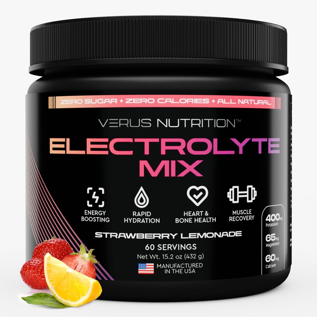 Electrolytes Powder No Sugar- Zero Calorie Hydration Powder | Sugar Free Electrolytes for Fasting, Keto & Vegan | Natural Ingredients Electrolyte Mix, 60 Servings