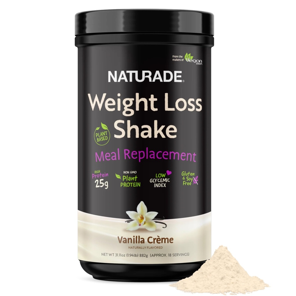 Naturade Vægttab Shake Meal Erstatning, 18 Servering - 25g Plantbaseret protein, CLA, Fiber & 18 Vitamin og mineraler designet til Curb Cravings og Boost Daglig ernæring - Vanilla Creme