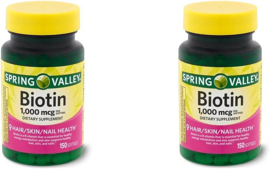 Spring Health Spring Valley Biotin 1000 Mcg 300 (2x150) Softgel til sund hud, hår og negle + din Vitamin Guide ©