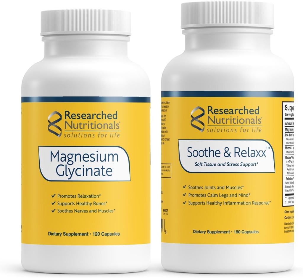 Researched Nutritionals Soothe & Relaxx Bundle with Magnesium Glycinate - High Absorption Magnesium + Mind & Muscle Support*
